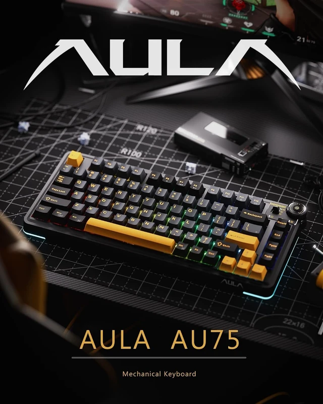 Alt view image 8 of 12 - AU75 Wireless Mechanical Keyboard, x Aula 75% Hot-Swappable RGB Gaming Keyboard with Multi-Device Connectivity, Customizable LED Backlit, Knob Control, PBT Keycaps for Windows, Mac, PC, Tablet