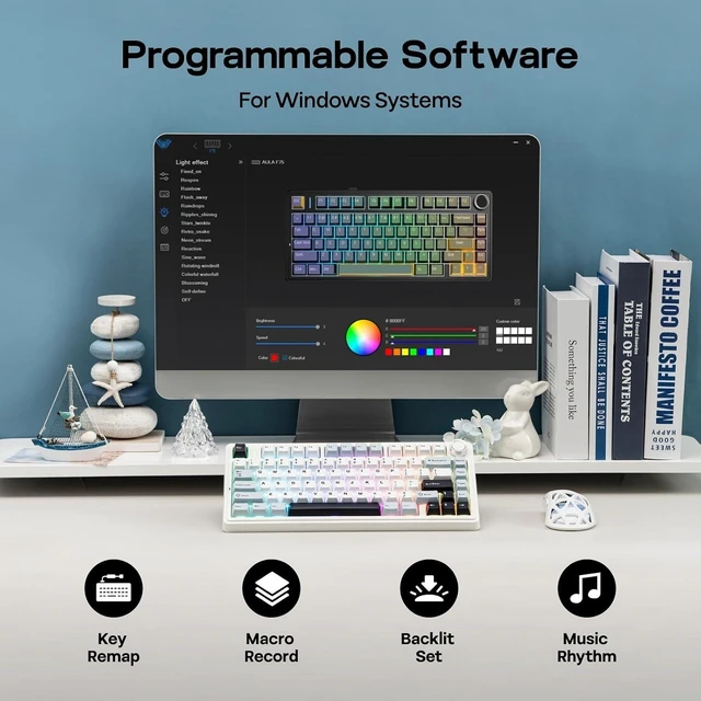 Alt view image 13 of 14 - EPOMAKER x Aula F75 Gasket Mechanical Keyboard, 75% Wireless Hot Swappable Gaming Keyboard with Five-Layer Padding&Knob, BT/2.4GHz/USB-C, RGB (Light Blue, LEOBOG Reaper Switch)