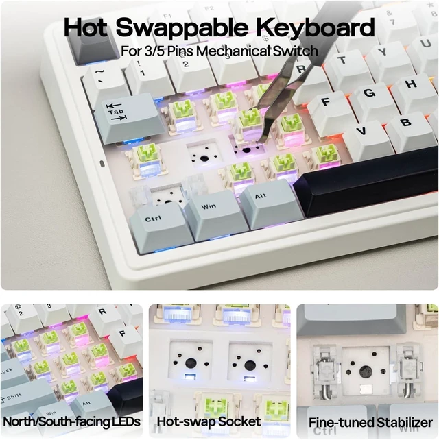 Alt view image 12 of 14 - EPOMAKER x Aula F75 Gasket Mechanical Keyboard, 75% Wireless Hot Swappable Gaming Keyboard with Five-Layer Padding&Knob, BT/2.4GHz/USB-C, RGB (Light Blue, LEOBOG Reaper Switch)