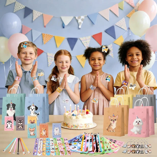 Alt view image 9 of 14 - 122 Pcs Dog Party Favors, Dog Themed Birthday Party Decorations, Cute Dog Goodie Bags Stuffers Make Your Own Stickers Keychain Wristbands Mini Notebooks for Kids Adopt a Puppy Party Favor