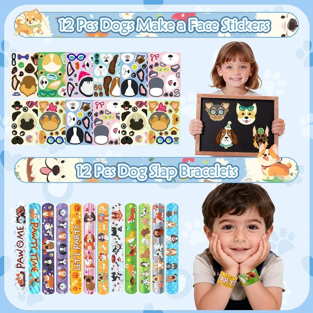 Alt view image 14 of 14 - 122 Pcs Dog Party Favors, Dog Themed Birthday Party Decorations, Cute Dog Goodie Bags Stuffers Make Your Own Stickers Keychain Wristbands Mini Notebooks for Kids Adopt a Puppy Party Favor