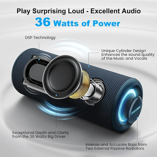 Alt view image 9 of 14 - MIATONE Bluetooth Speakers 36W TWS Portable Speaker with Stereo Sound Bass, Bluetooth 5.3 Wireless USB Type C Outdoor, 5000mAh 24H Playtime IPX7 for Present, Boy Friend Gifts for him (Blue)