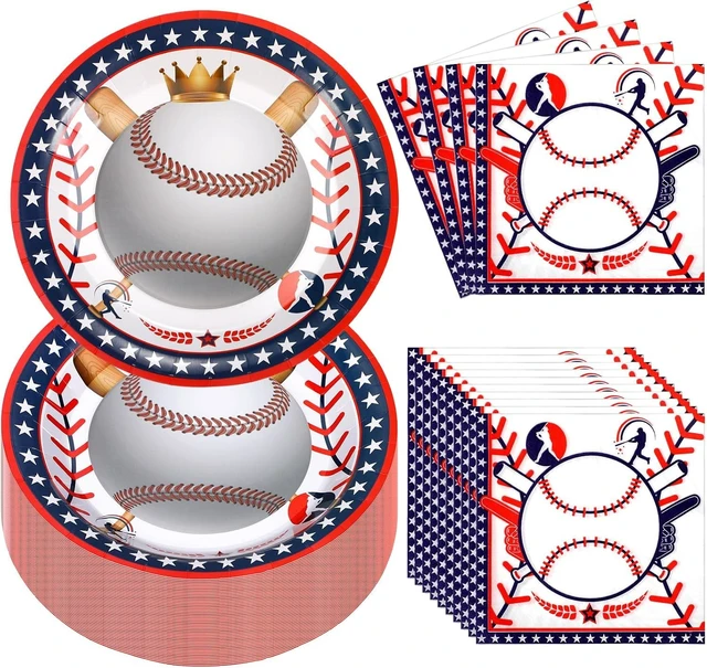 Alt view image 7 of 12 - Umigy 100 Pcs Baseball Paper Plates and Napkins Set Baseball Party Supplies Decorations Disposable Tableware Dinner Lunch Dessert Appetizer for Sport Themed Birthday Baby Shower Party Favors Serves 50