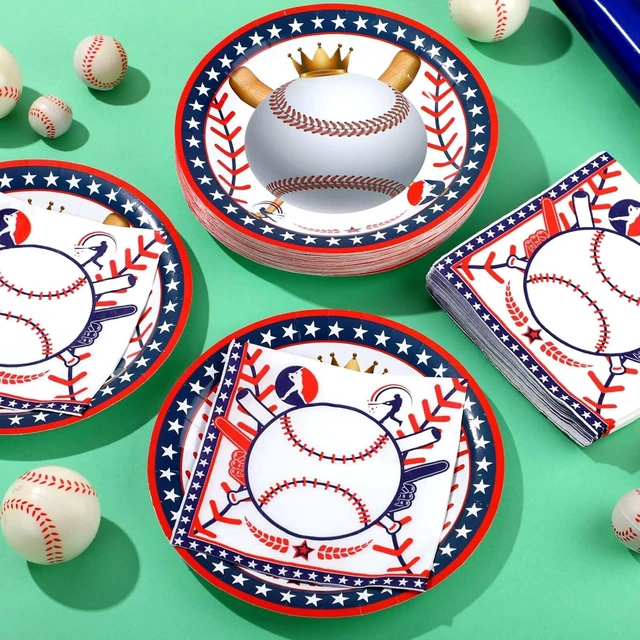 Alt view image 8 of 12 - Umigy 100 Pcs Baseball Paper Plates and Napkins Set Baseball Party Supplies Decorations Disposable Tableware Dinner Lunch Dessert Appetizer for Sport Themed Birthday Baby Shower Party Favors Serves 50