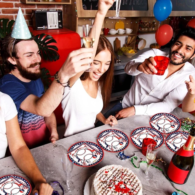 Alt view image 10 of 12 - Umigy 100 Pcs Baseball Paper Plates and Napkins Set Baseball Party Supplies Decorations Disposable Tableware Dinner Lunch Dessert Appetizer for Sport Themed Birthday Baby Shower Party Favors Serves 50