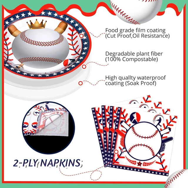 Alt view image 11 of 12 - Umigy 100 Pcs Baseball Paper Plates and Napkins Set Baseball Party Supplies Decorations Disposable Tableware Dinner Lunch Dessert Appetizer for Sport Themed Birthday Baby Shower Party Favors Serves 50