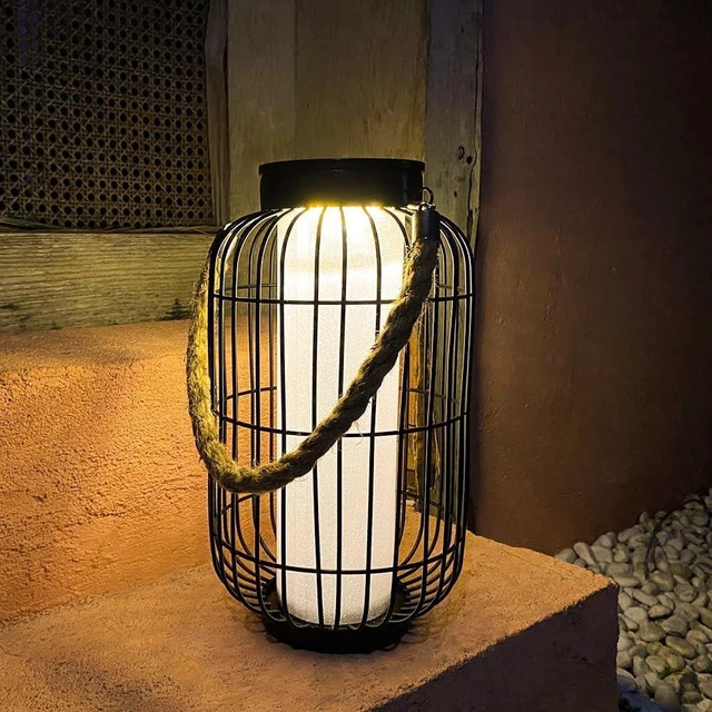 Alt view image 8 of 14 - Large Outdoor Solar Lanterns Hanging Light Waterproof LED Garden Lights solar powered Retro Metal Auto On Off Table Lamp for Garden Patio Porch Lawn Pathway Walkway Tabletop Decorative(Black)