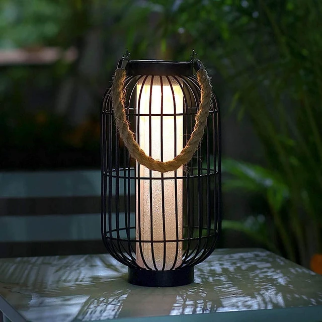 Alt view image 13 of 14 - Large Outdoor Solar Lanterns Hanging Light Waterproof LED Garden Lights solar powered Retro Metal Auto On Off Table Lamp for Garden Patio Porch Lawn Pathway Walkway Tabletop Decorative(Black)