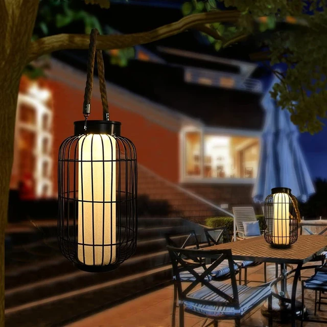 Alt view image 14 of 14 - Large Outdoor Solar Lanterns Hanging Light Waterproof LED Garden Lights solar powered Retro Metal Auto On Off Table Lamp for Garden Patio Porch Lawn Pathway Walkway Tabletop Decorative(Black)