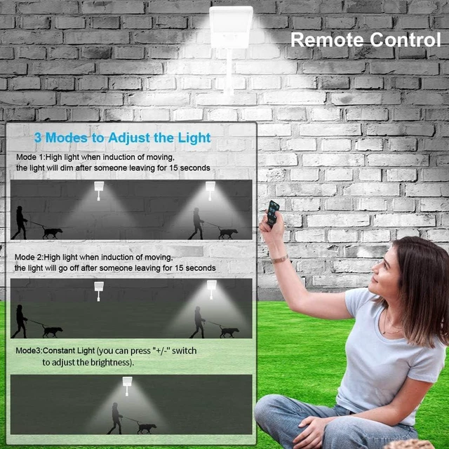 Alt view image 10 of 14 - Solar Lights Outdoor, 180° Adjustable 56LED Solar Flood Light, Outside Security Motion Sensor Lights with Remote, 3 Lighting Modes with Mounting Rod for Gutter Backyard Garage Garden 2 Pack