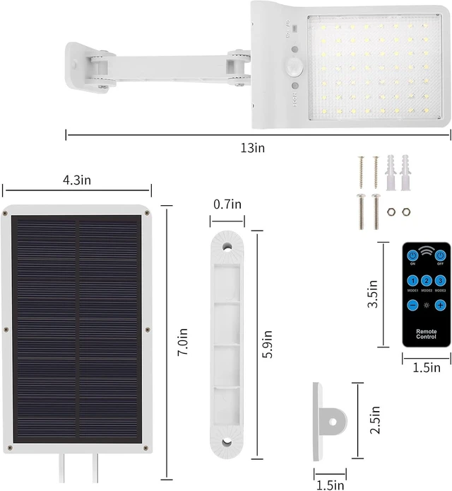 Alt view image 13 of 14 - Solar Lights Outdoor, 180° Adjustable 56LED Solar Flood Light, Outside Security Motion Sensor Lights with Remote, 3 Lighting Modes with Mounting Rod for Gutter Backyard Garage Garden 2 Pack