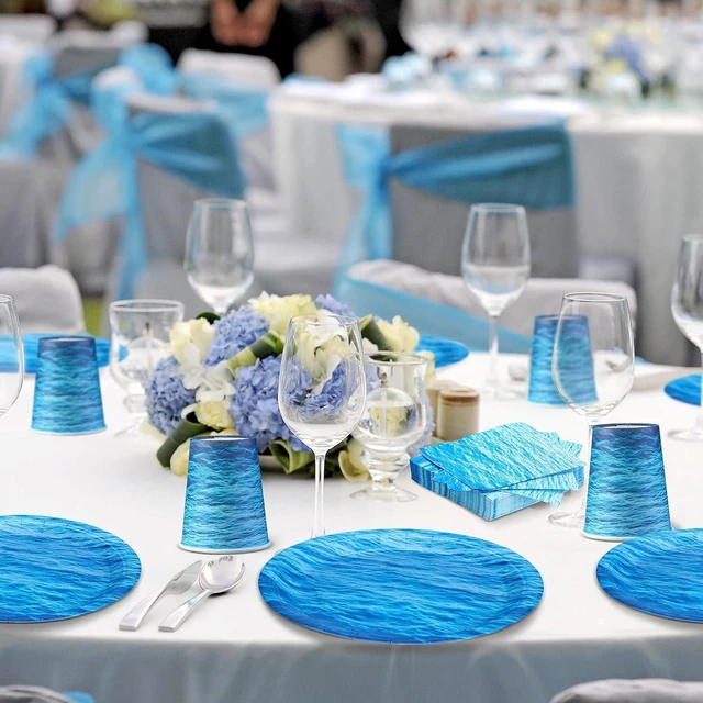 Alt view image 12 of 14 - 200 Pieces Ocean Party Supplies Ocean Waves Tableware Set Patterns Printed Plates Napkins Cups Table Decorations for Baby Shower Birthday Beach Pool Birthday Under The Sea Party Decorations Supplies