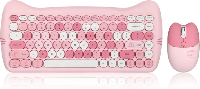 Alt view image 8 of 14 - Perixx PERIDUO-715 Wireless Mini Keyboard and Mouse Set - Cute Cat-Like Design - Pink Candy Colors - Type-C Adapter - US English
