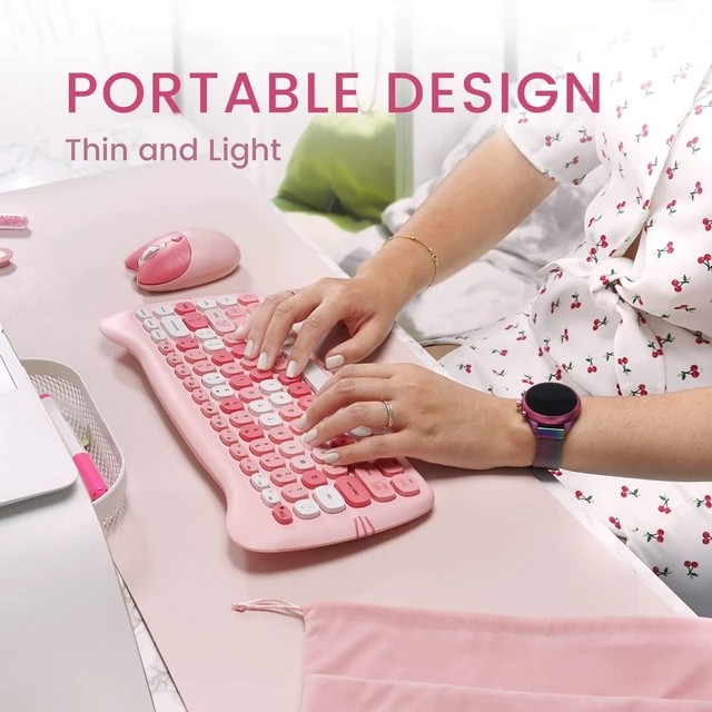 Alt view image 11 of 14 - Perixx PERIDUO-715 Wireless Mini Keyboard and Mouse Set - Cute Cat-Like Design - Pink Candy Colors - Type-C Adapter - US English