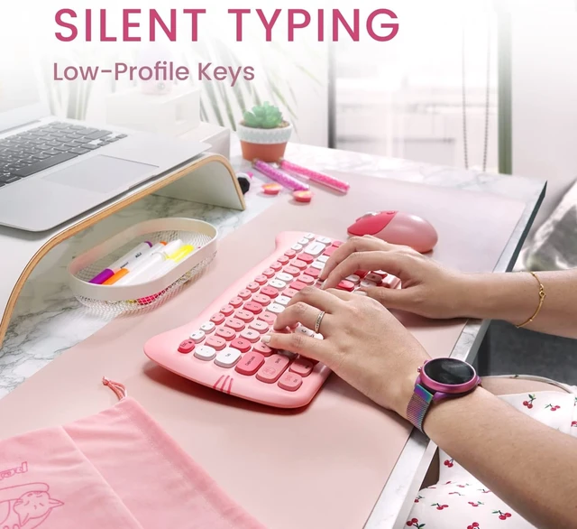Alt view image 13 of 14 - Perixx PERIDUO-715 Wireless Mini Keyboard and Mouse Set - Cute Cat-Like Design - Pink Candy Colors - Type-C Adapter - US English
