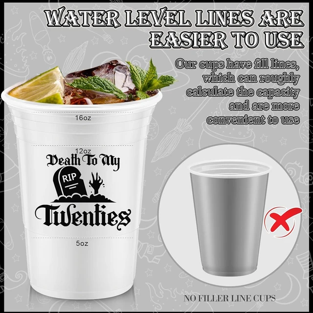 Alt view image 10 of 12 - Rtteri 48 Pack Death to My 20s Cups Decorations 16 oz Rip to My 20s Cups Gothic Birthday Decorations 30th Birthday Black White Cup for 30th Party Supplies