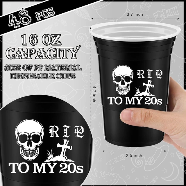Alt view image 9 of 12 - Rtteri 48 Pack Death to My 20s Cups Decorations 16 oz Rip to My 20s Cups Gothic Birthday Decorations 30th Birthday Black White Cup for 30th Party Supplies
