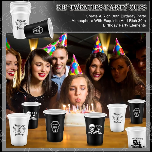 Alt view image 11 of 12 - Rtteri 48 Pack Death to My 20s Cups Decorations 16 oz Rip to My 20s Cups Gothic Birthday Decorations 30th Birthday Black White Cup for 30th Party Supplies
