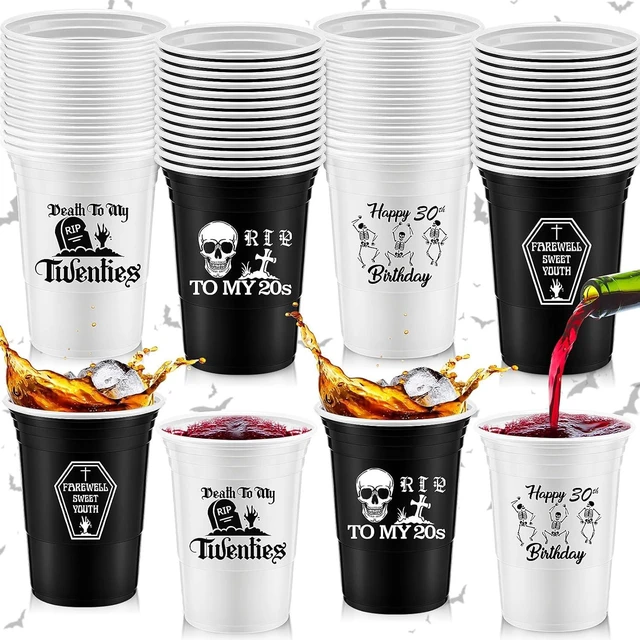 Alt view image 7 of 12 - Rtteri 48 Pack Death to My 20s Cups Decorations 16 oz Rip to My 20s Cups Gothic Birthday Decorations 30th Birthday Black White Cup for 30th Party Supplies