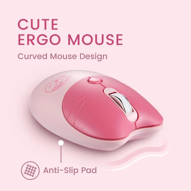 Alt view image 14 of 14 - Perixx PERIDUO-715 Wireless Mini Keyboard and Mouse Set - Cute Cat-Like Design - Pink Candy Colors - Type-C Adapter - US English