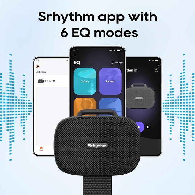 Alt view image 13 of 14 - Srhythm K1 Portable Wireless Speaker with App 6 Customizable EQ Modes, Bluetooth 6.0, IPX7 Waterproof, 20H Playtime,Small Speaker for Sports Enthusiasts