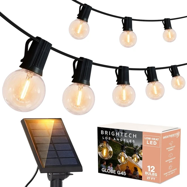 Alt view image 8 of 14 - Brightech Ambience Pro Solar Powered LED Outdoor String Lights - 27 Ft Commercial Waterproof Patio Lights with Edison Bulbs - Durable String Lights for Outside, Backyard, Porch - 1W, Warm White