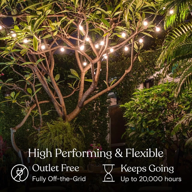 Alt view image 10 of 14 - Brightech Ambience Pro Solar Powered LED Outdoor String Lights - 27 Ft Commercial Waterproof Patio Lights with Edison Bulbs - Durable String Lights for Outside, Backyard, Porch - 1W, Warm White