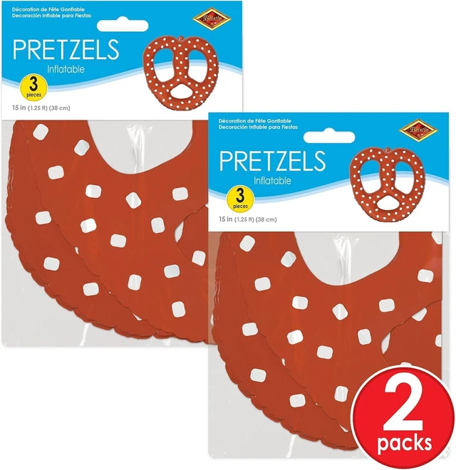Alt view image 13 of 14 - Beistle 6-Piece Inflatable Bavarian Pretzels in Brown/White, German Food Theme Oktoberfest Party Decorations, Fun Fair Hanging Party Accessories, 15"