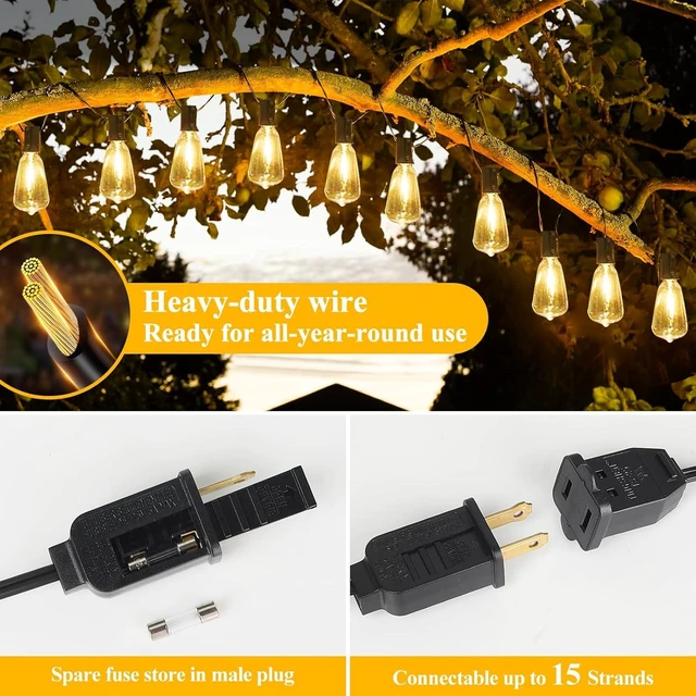 Alt view image 13 of 14 - Brightever LED Outdoor String Lights 100FT Patio Lights with 52 Shatterproof ST38 Vintage Edison Bulbs, Outside Hanging Light Waterproof for Porch, Deck, Garden, Backyard, Balcony, 2700K Dimmable