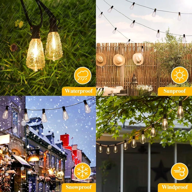 Alt view image 12 of 14 - Brightever LED Outdoor String Lights 100FT Patio Lights with 52 Shatterproof ST38 Vintage Edison Bulbs, Outside Hanging Light Waterproof for Porch, Deck, Garden, Backyard, Balcony, 2700K Dimmable