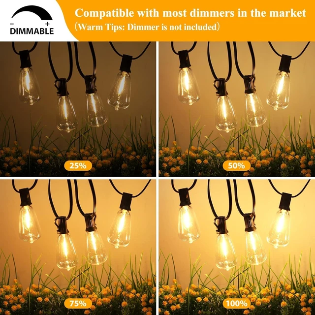 Alt view image 11 of 14 - Brightever LED Outdoor String Lights 100FT Patio Lights with 52 Shatterproof ST38 Vintage Edison Bulbs, Outside Hanging Light Waterproof for Porch, Deck, Garden, Backyard, Balcony, 2700K Dimmable