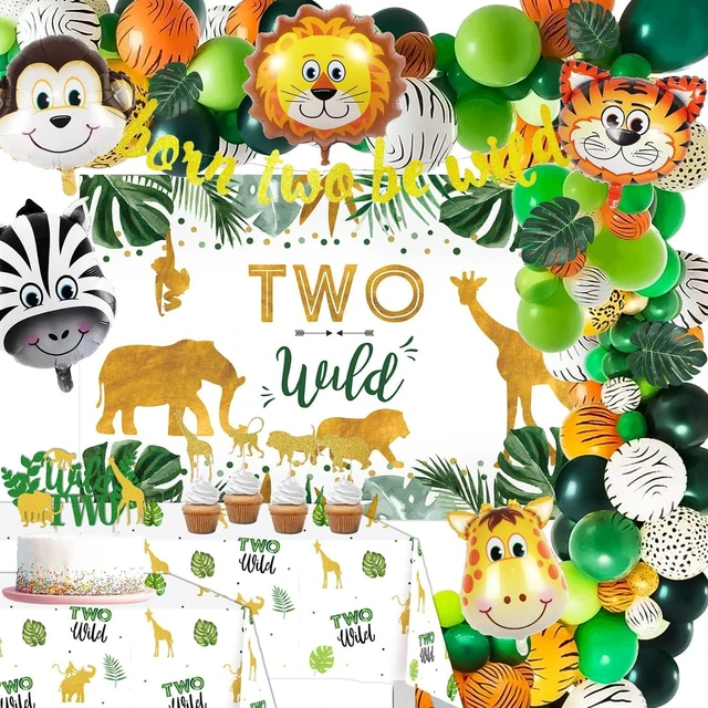 Alt view image 8 of 14 - Two Wild Birthday Decorations - Safari Jungle Theme 2nd Birthday Party Supplies Includes Banner, Backdrop, Balloons Arch, Tablecloth, Topper, Two Wild Jungle Safari Theme Party Decorations