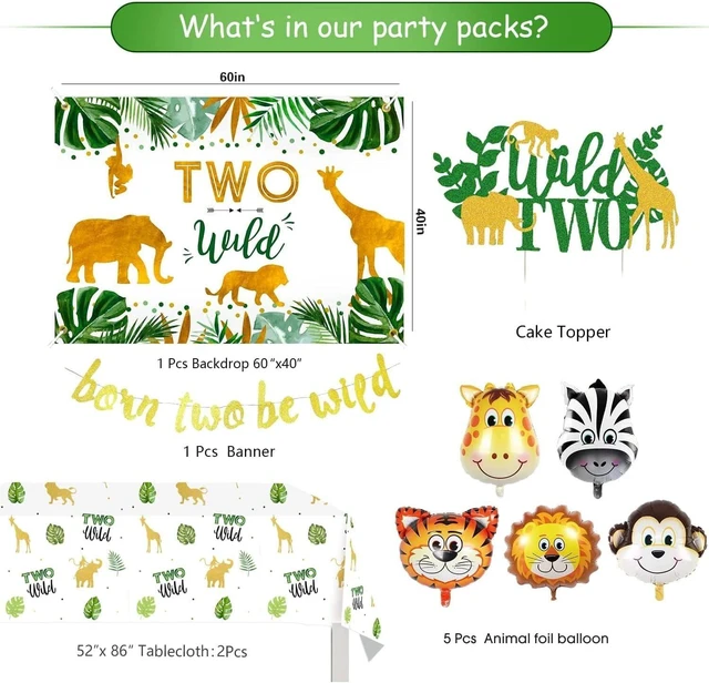 Alt view image 9 of 14 - Two Wild Birthday Decorations - Safari Jungle Theme 2nd Birthday Party Supplies Includes Banner, Backdrop, Balloons Arch, Tablecloth, Topper, Two Wild Jungle Safari Theme Party Decorations