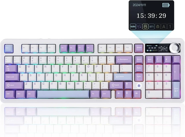 Alt view image 8 of 14 - MechLands AJAZZ AK980 V2 Mechanical Gaming Keyboard with Display Screen, 10000mAh Battery, 98% Wireless Keyboard with BT/USB-C/2.4GHz, Hot Swappable, Knob, RGB for Win/Mac (White, Gift V2 Switch)