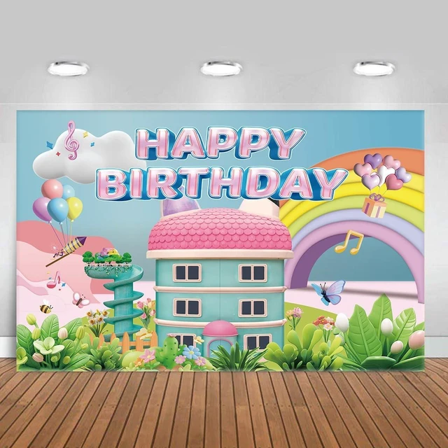 Alt view image 7 of 12 - 5 * 3FT Rainbow Dollhouse Birthday Party Backdrop Decorations,Rainbow Dollhouse Theme Party Supplies