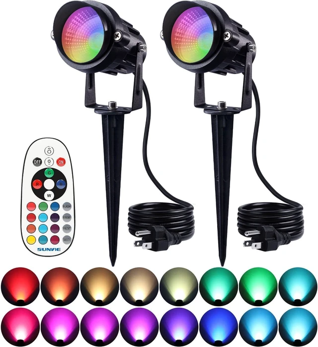 Alt view image 8 of 14 - SUNVIE RGB Spot Lights Outdoor 12W LED Color Changing Landscape Lights with Remote Control 120V RGBW Landscape Lighting Waterproof Outdoor Spotlight for Yard Garden Patio Lawn Decorative, 2 Pack