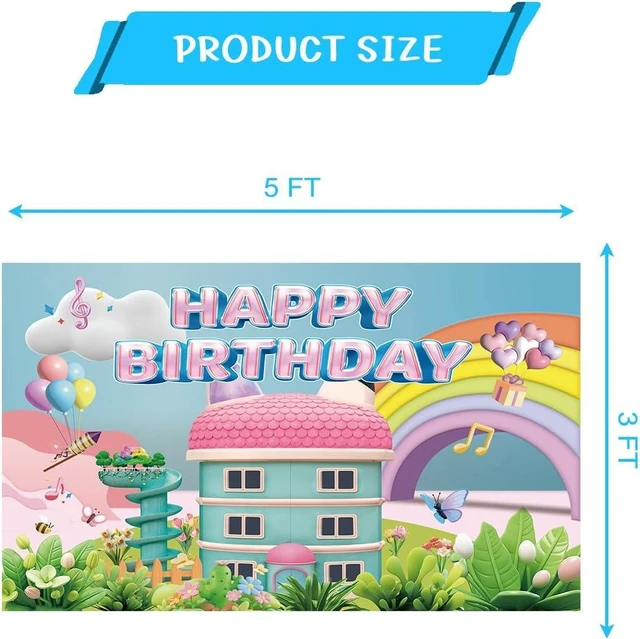 Alt view image 10 of 12 - 5 * 3FT Rainbow Dollhouse Birthday Party Backdrop Decorations,Rainbow Dollhouse Theme Party Supplies