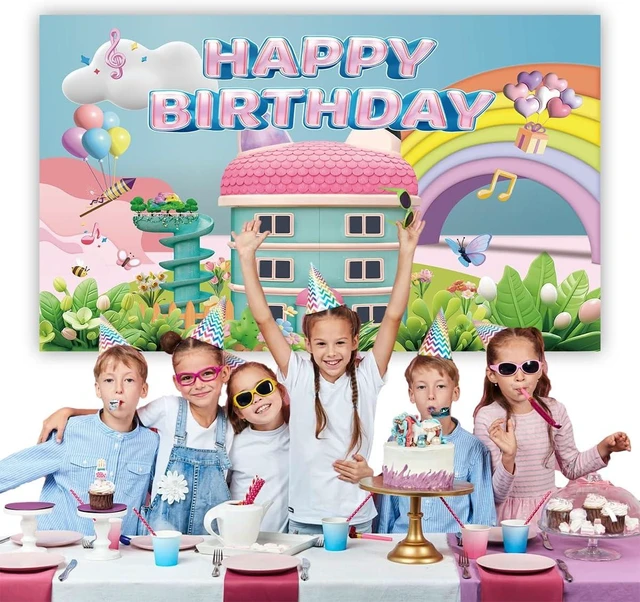 Alt view image 9 of 12 - 5 * 3FT Rainbow Dollhouse Birthday Party Backdrop Decorations,Rainbow Dollhouse Theme Party Supplies