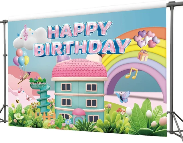 Alt view image 11 of 12 - 5 * 3FT Rainbow Dollhouse Birthday Party Backdrop Decorations,Rainbow Dollhouse Theme Party Supplies