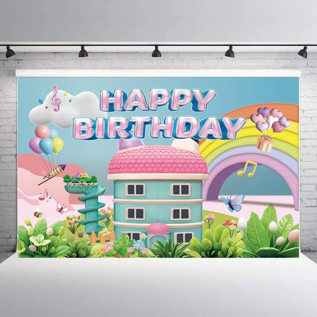 Alt view image 12 of 12 - 5 * 3FT Rainbow Dollhouse Birthday Party Backdrop Decorations,Rainbow Dollhouse Theme Party Supplies