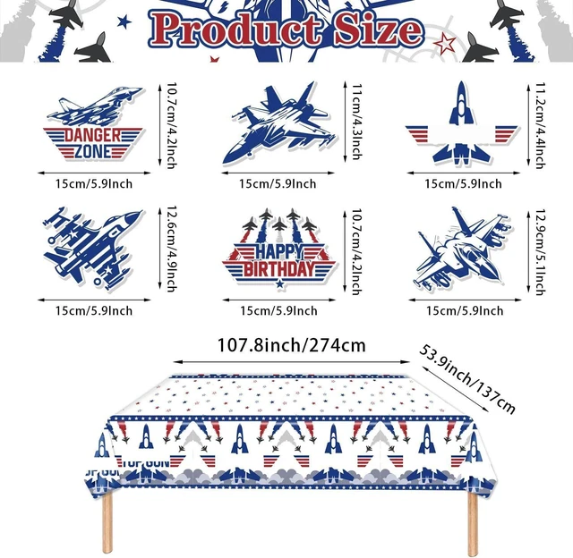 Alt view image 9 of 12 - 163PCS Air Force Party Fighter Jet Pilot Birthday Party Decorations ,Top Party Supplies Gun Plates and Napkins Military Jet Tableware,Banner, Hanging Swirls, Tablecloth, the Danger Zone Cake Topper