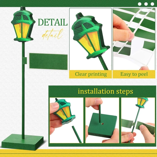 Alt view image 10 of 14 - Colingmill 6 Pcs Street Sign Lamp Post Centerpiece Wooden Lamp Post with Street Party Sign Sticker for Toy Decor Friend Birthday Party Supplies Decoration (12 Inch,Green)