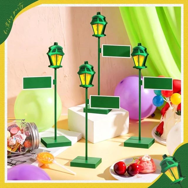 Alt view image 11 of 14 - Colingmill 6 Pcs Street Sign Lamp Post Centerpiece Wooden Lamp Post with Street Party Sign Sticker for Toy Decor Friend Birthday Party Supplies Decoration (12 Inch,Green)