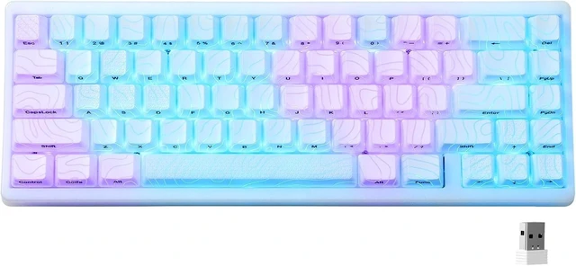 Alt view image 8 of 14 - HITIME x XVX M67 Wireless 60% Percent Keyboard, QMK/VIA Topographic Gaming Keyboard, Tri-Mode Thocky Creamy Mechanical Key Board, Hot Swappable Gasket Mount RGB IMD Tech for Win/Mac(JadeStone)