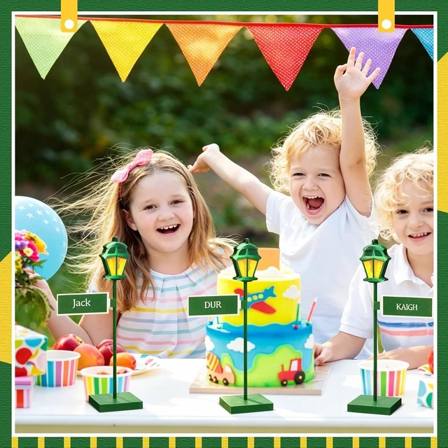 Alt view image 12 of 14 - Colingmill 6 Pcs Street Sign Lamp Post Centerpiece Wooden Lamp Post with Street Party Sign Sticker for Toy Decor Friend Birthday Party Supplies Decoration (12 Inch,Green)