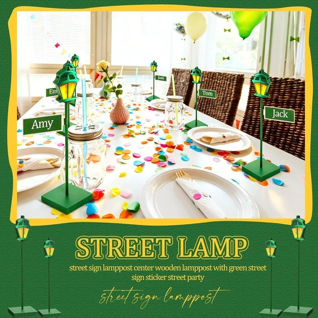 Alt view image 14 of 14 - Colingmill 6 Pcs Street Sign Lamp Post Centerpiece Wooden Lamp Post with Street Party Sign Sticker for Toy Decor Friend Birthday Party Supplies Decoration (12 Inch,Green)