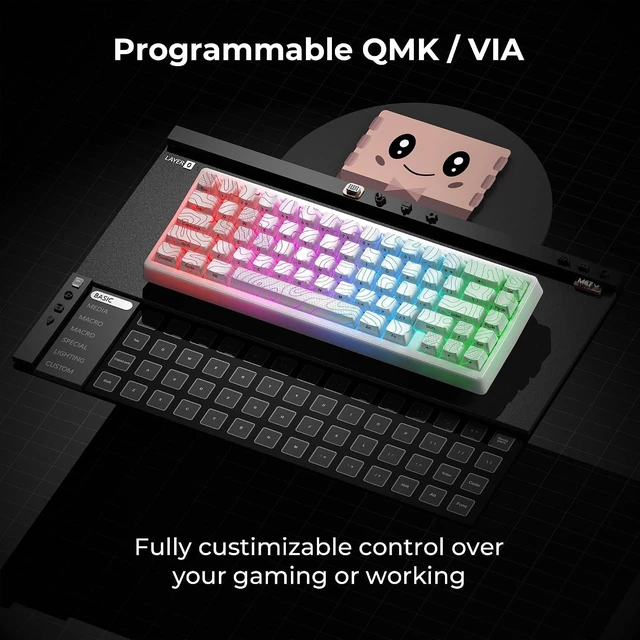 Alt view image 12 of 14 - HITIME x XVX M67 Wireless 60% Percent Keyboard, QMK/VIA Topographic Gaming Keyboard, Tri-Mode Thocky Creamy Mechanical Key Board, Hot Swappable Gasket Mount RGB IMD Tech for Win/Mac(JadeStone)