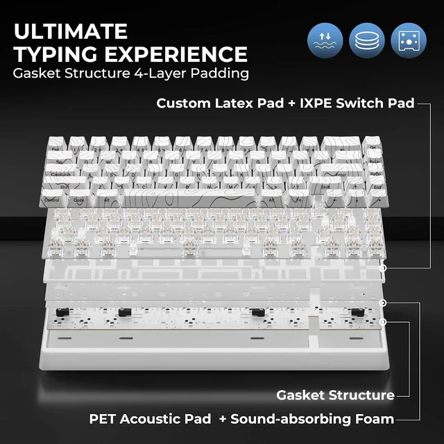 Alt view image 13 of 14 - HITIME x XVX M67 Wireless 60% Percent Keyboard, QMK/VIA Topographic Gaming Keyboard, Tri-Mode Thocky Creamy Mechanical Key Board, Hot Swappable Gasket Mount RGB IMD Tech for Win/Mac(JadeStone)