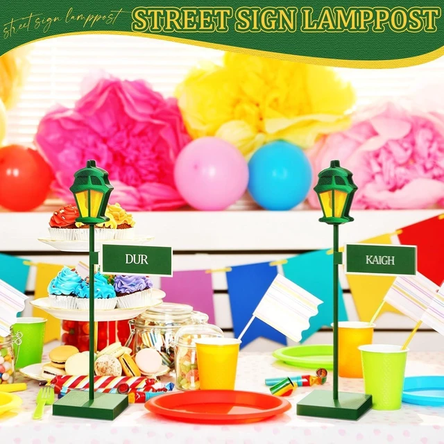 Alt view image 13 of 14 - Colingmill 6 Pcs Street Sign Lamp Post Centerpiece Wooden Lamp Post with Street Party Sign Sticker for Toy Decor Friend Birthday Party Supplies Decoration (12 Inch,Green)