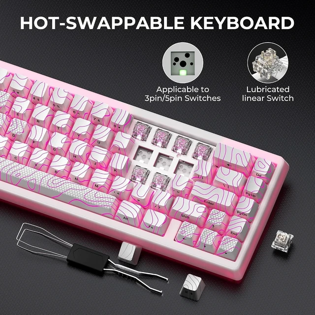 Alt view image 14 of 14 - HITIME x XVX M67 Wireless 60% Percent Keyboard, QMK/VIA Topographic Gaming Keyboard, Tri-Mode Thocky Creamy Mechanical Key Board, Hot Swappable Gasket Mount RGB IMD Tech for Win/Mac(JadeStone)